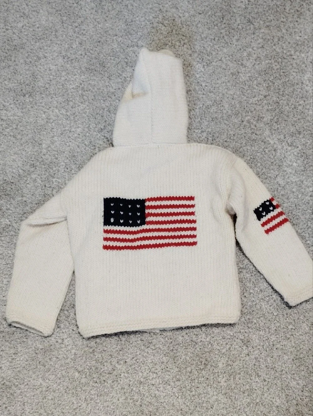 Tejidos Imalaya Kids Wool Hooded Knit Jacket with American Flag Motif